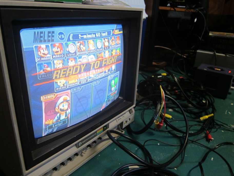 c64 tv running smash melee with unbelievable contrast